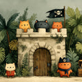 Pirate Cat Castle Mural Wallpaper — Playful Jungle Illustration Mural Wallpaper - room preview 04