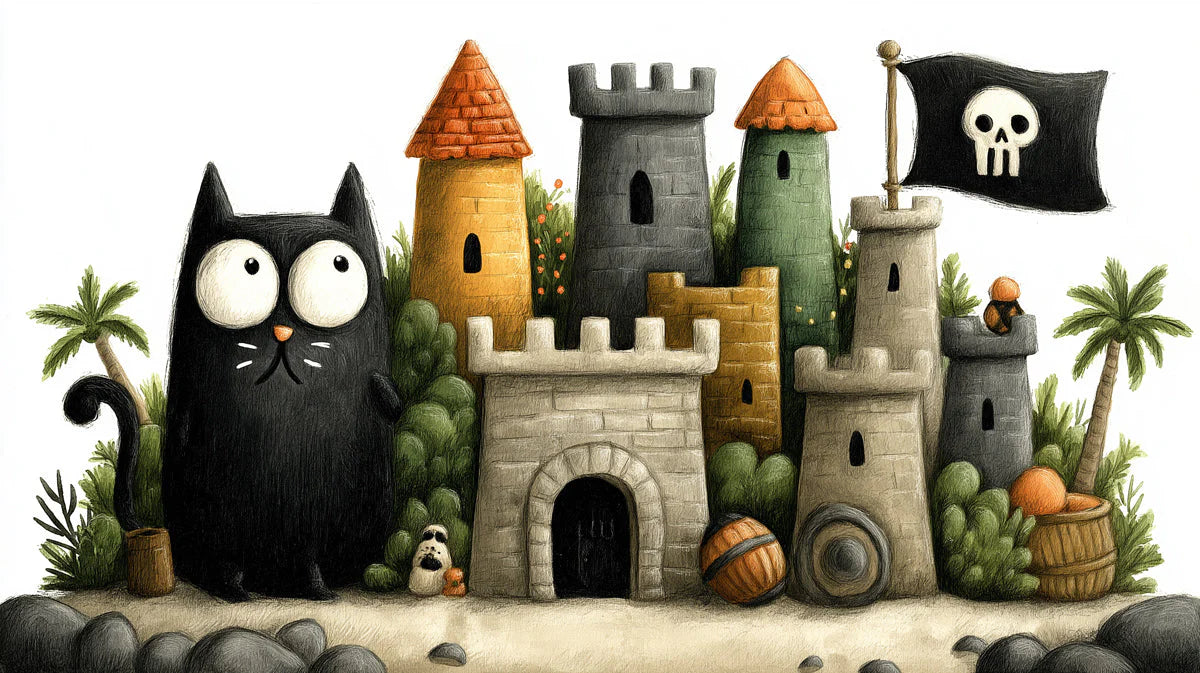 Whimsical Pirate Cat Castle Mural Wallpaper — Child’s Play Decor Mural Wallpaper - room preview 04
