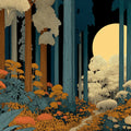 Midnight Forest Walk Mural Wallpaper — Stylized Nature Scene Mural Wallpaper - room preview 04