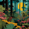 Sunlit Forest Botanical Mural Wallpaper — Whimsical Floral Art Mural Wallpaper - room preview 04
