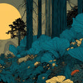 Midnight Forest Mural Wallpaper with Golden Moon Motif Mural Wallpaper - room preview 04