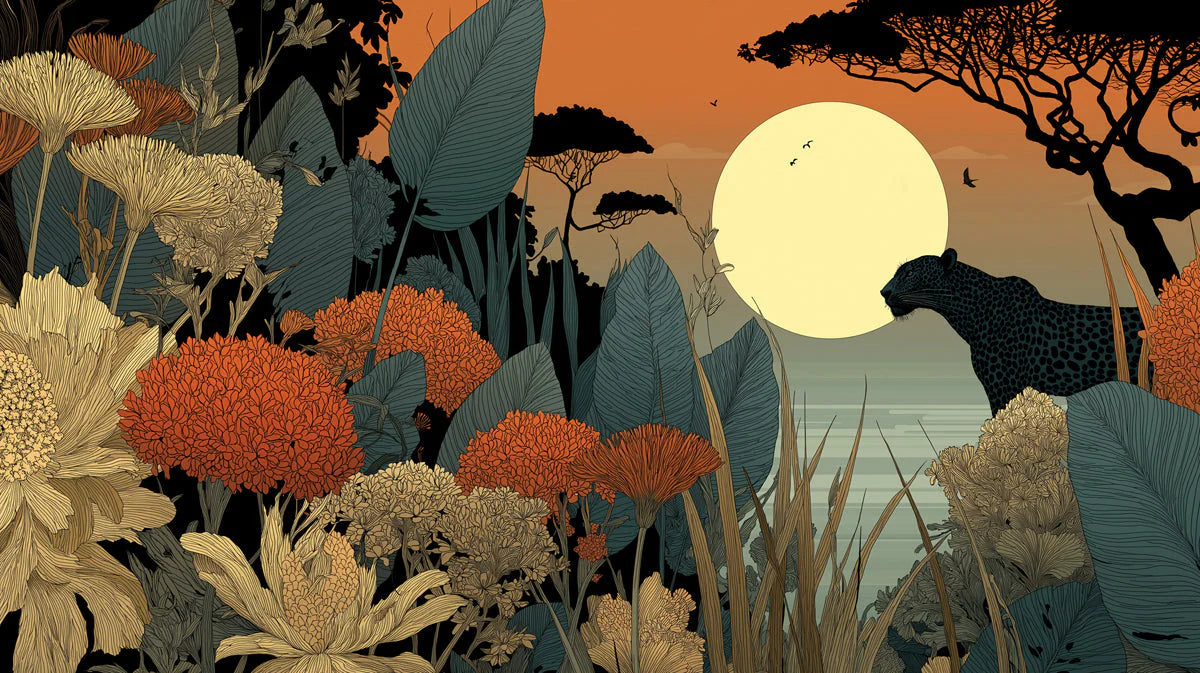 Safari Sunset Mural Wallpaper with Leopard Motif Mural Wallpaper - room preview 04