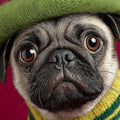 Charming Pug in Beret Mural Wallpaper — Whimsical Pet Portrait Mural Wallpaper - room preview 04