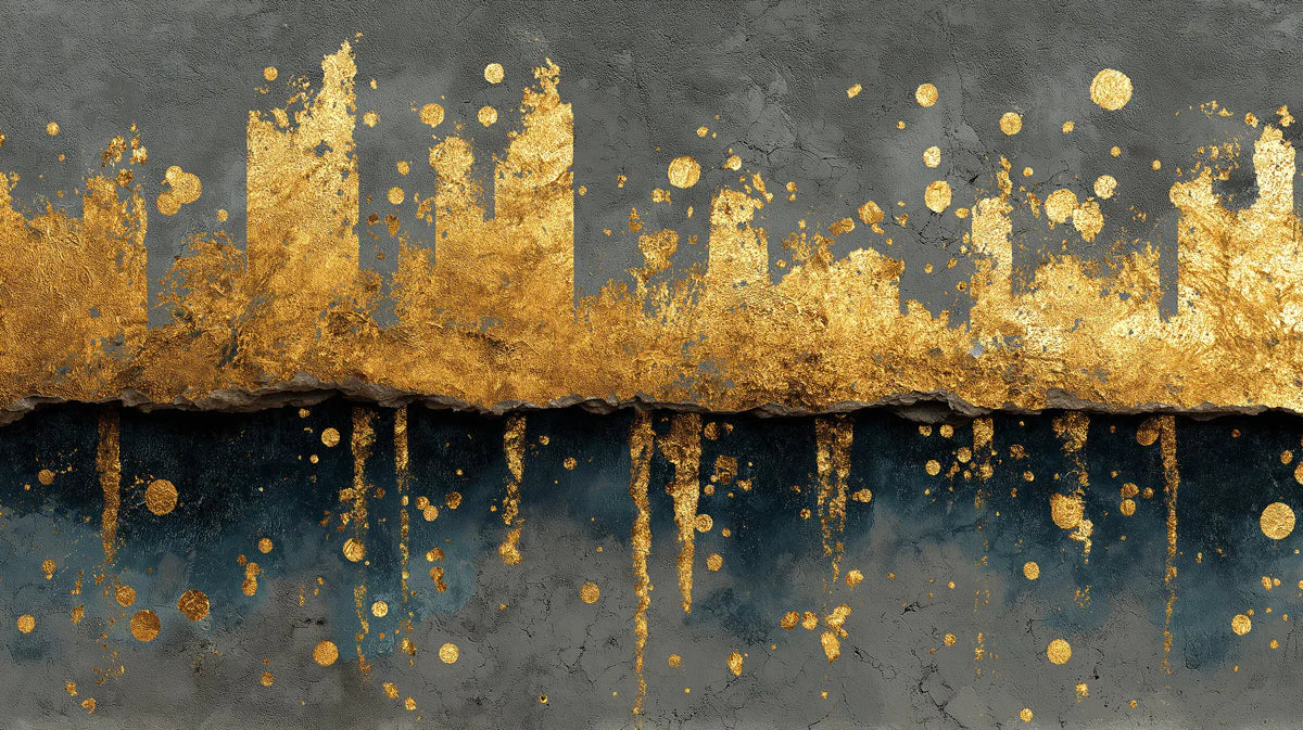 Gilded Skyline Mural Wallpaper — Abstract Gold and Charcoal Mural Wallpaper - room preview 04