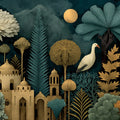 Stork and Ancient Architecture Mural Wallpaper — Nocturnal Garden Mural Wallpaper - room preview 04