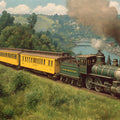 Vintage Steam Locomotive Scenic Mural Wallpaper —Classic Rail Art Mural Wallpaper - room preview 04