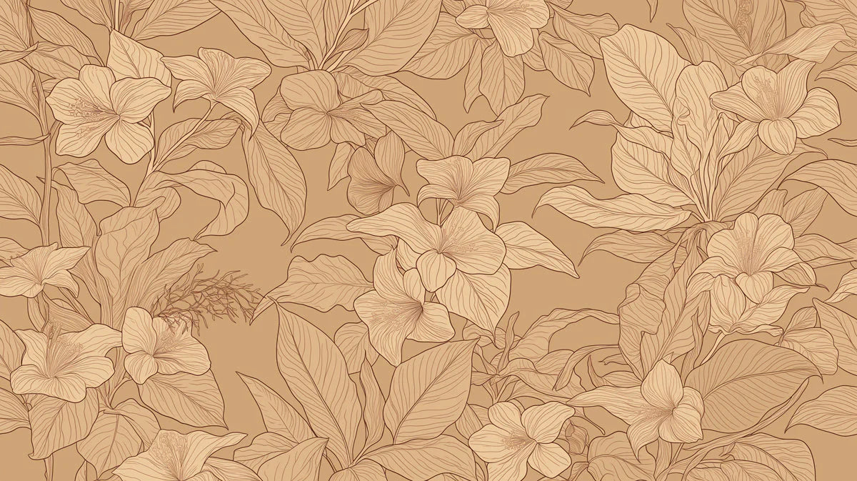Botanical Sketch Mural Wallpaper in Warm Ochre Mural Wallpaper - room preview 04