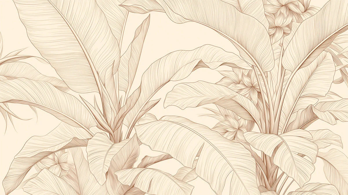 Botanical Sketch Mural Wallpaper in Warm Cream and Sepia Mural Wallpaper - room preview 04
