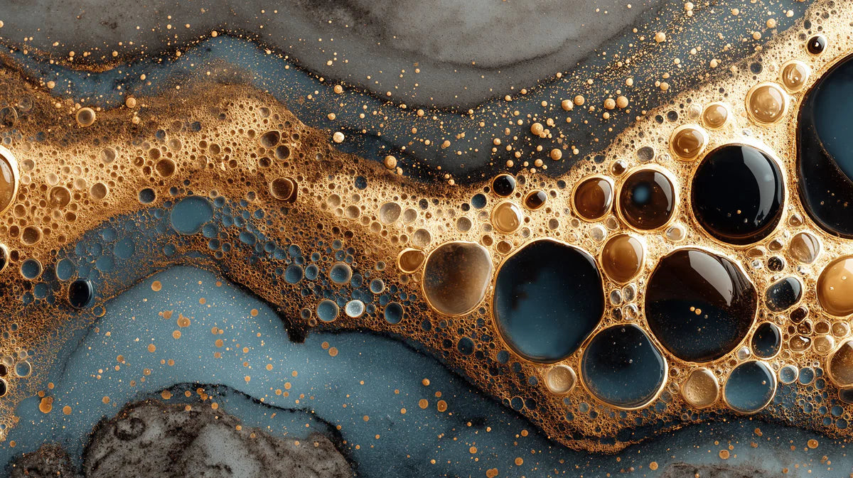 Gilded Liquid Marble Mural Wallpaper — Fluid Abstract Art Mural Wallpaper - room preview 04