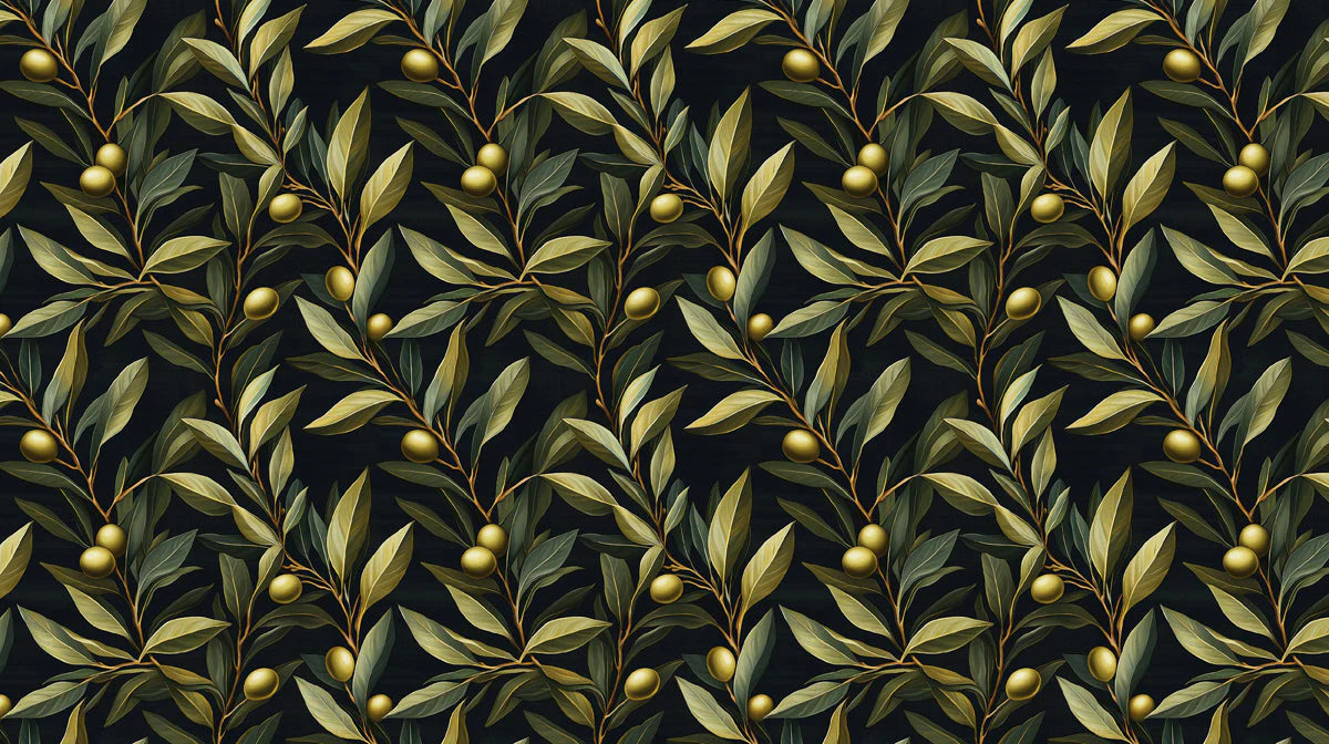 Olive Branch Botanical Mural Wallpaper — Moody Mediterranean Design Mural Wallpaper - room preview 04