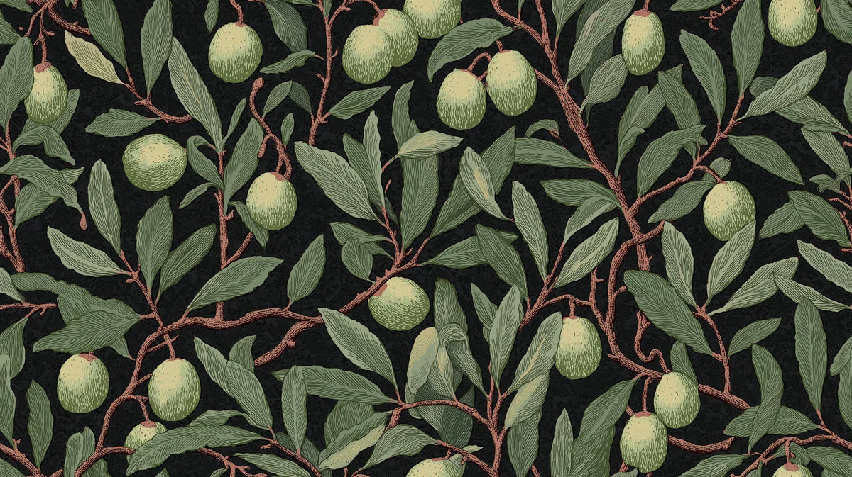 Olive Branch Botanical Mural Wallpaper — Midnight Orchard Design Mural Wallpaper - room preview 04