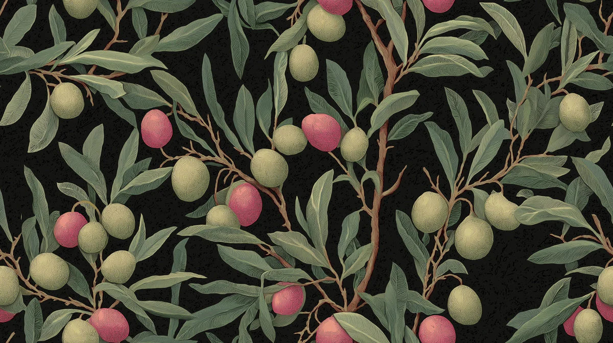 Olive Grove Botanical Mural Wallpaper in Dark Moody Tones Mural Wallpaper - room preview 04