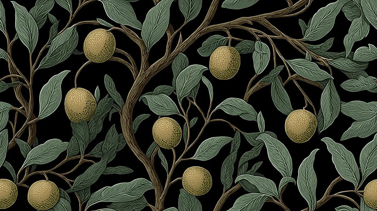 Vintage Citrus Orchard Mural Wallpaper in Sage and Black Mural Wallpaper - room preview 04