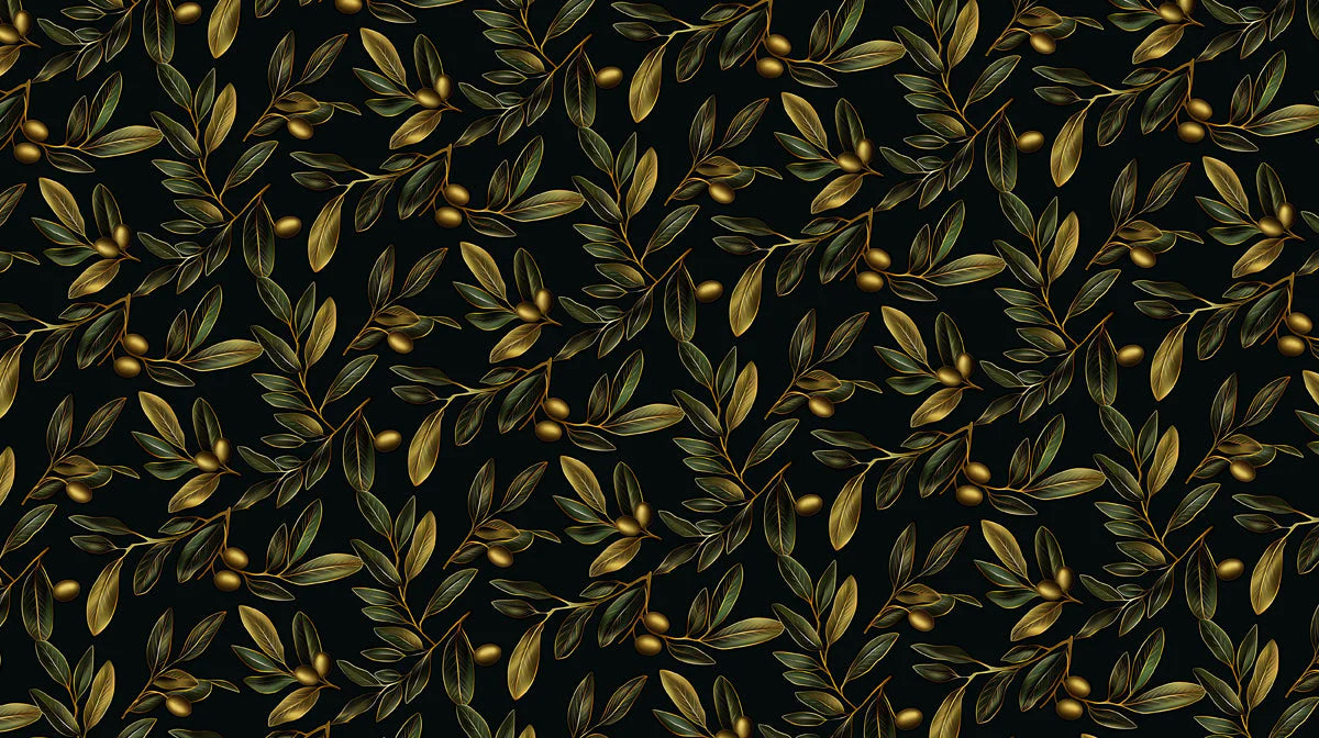 Gilded Olive Branch Mural Wallpaper in Deep Charcoal Mural Wallpaper - room preview 04