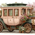 Vintage Carriage Floral Mural Wallpaper — Whimsical Garden Scene Mural Wallpaper - room preview 04