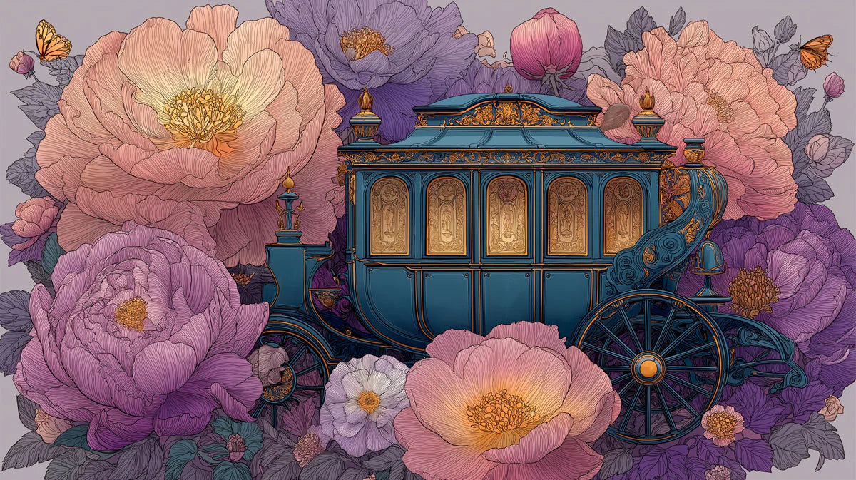 Royal Carriage Floral Mural Wallpaper — Whimsical Fantasy Design Mural Wallpaper - room preview 04