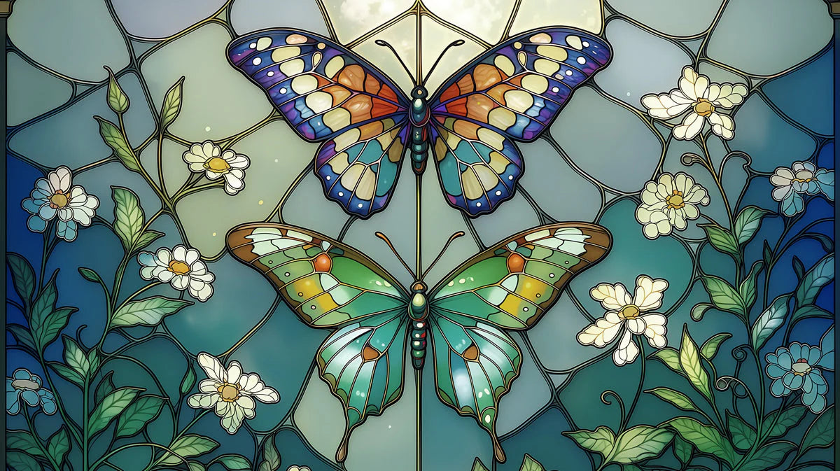 Stained Glass Butterfly Mural Wallpaper — Artistic Floral Decor Mural Wallpaper - room preview 04