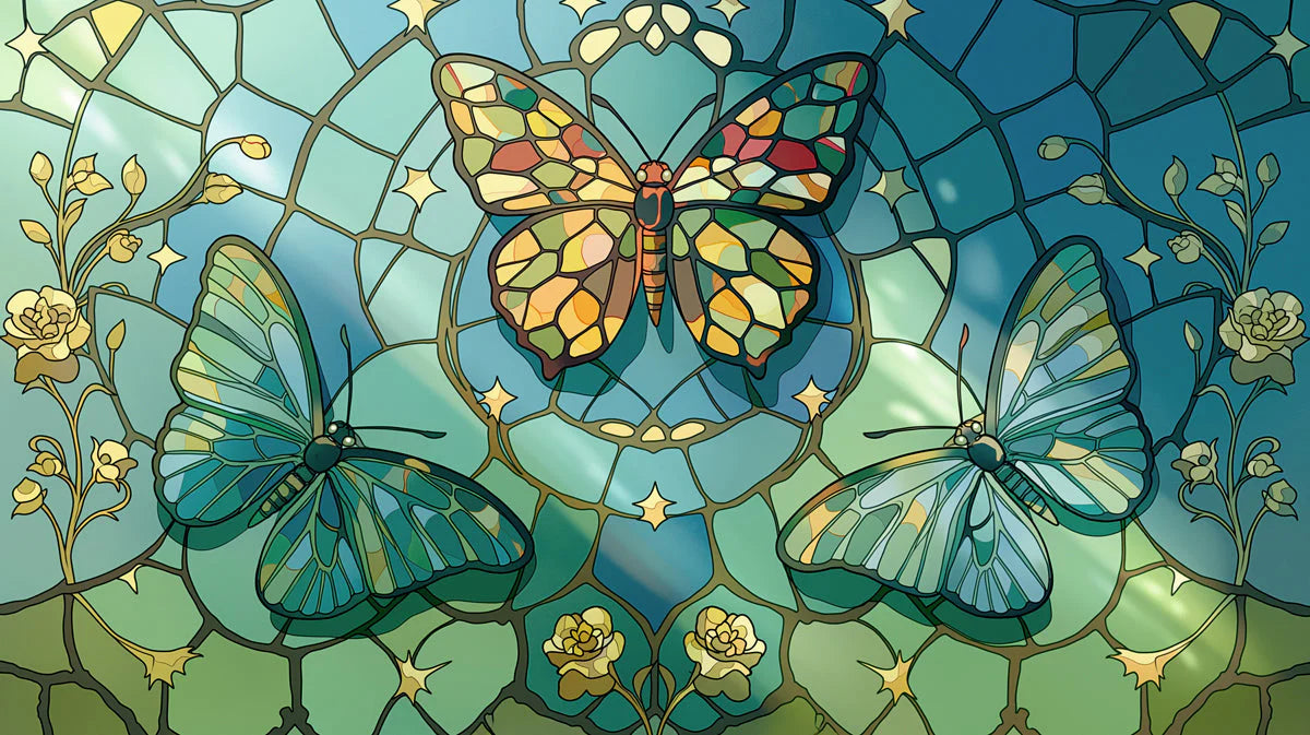 Stained Glass Butterfly Mural Wallpaper — Artistic Floral Decor Mural Wallpaper - room preview 04