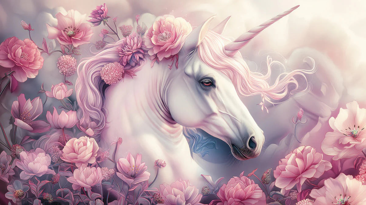 Unicorn Floral Fantasy Mural Wallpaper — Dreamy Pastel Wall Art Mural Wallpaper - room preview 04