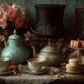 Vintage Victorian Tea Party Mural Wallpaper —Whimsical Still Life Mural Wallpaper - room preview 04