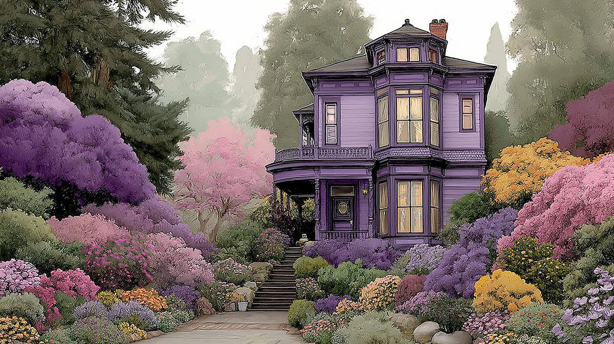 Victorian Garden Estate Mural Wallpaper — Whimsical Floral Scene Mural Wallpaper - room preview 04