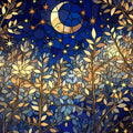 Stained Glass Night Forest Mural Wallpaper with Golden Moon Mural Wallpaper - room preview 04