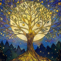 Stained Glass Moonlit Tree Mural Wallpaper — Celestial Art Mural Wallpaper - room preview 04