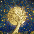 Celestial Fruit Tree Mural Wallpaper in Midnight Blue and Gold Mural Wallpaper - room preview 04