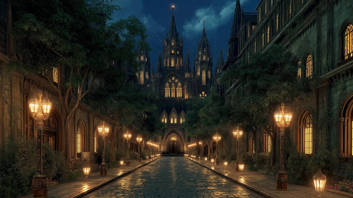 Gothic Cathedral Nightscape Mural Wallpaper - room preview 04