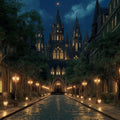 Gothic Cathedral Nightscape Mural Wallpaper - room preview 04