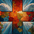 Stained Glass Floral Mural Wallpaper — Artistic Botanical Design Mural Wallpaper - room preview 04