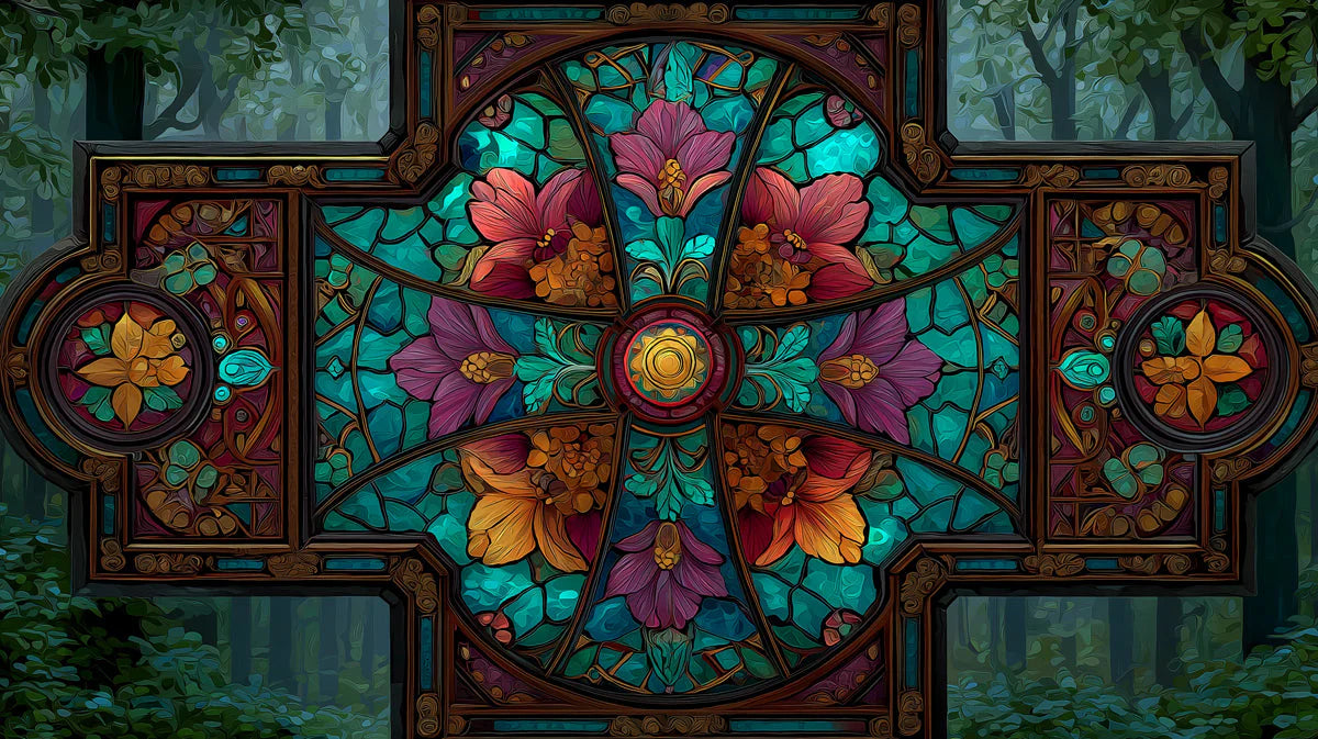 Stained Glass Cathedral Mural Wallpaper with Floral Motifs Mural Wallpaper - room preview 04