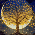 Celestial Gold Tree Mural Wallpaper with Midnight Blue Backdrop Mural Wallpaper - room preview 04