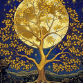 Celestial Moonlit Tree Mural Wallpaper — Gold and Navy Design Mural Wallpaper - room preview 04