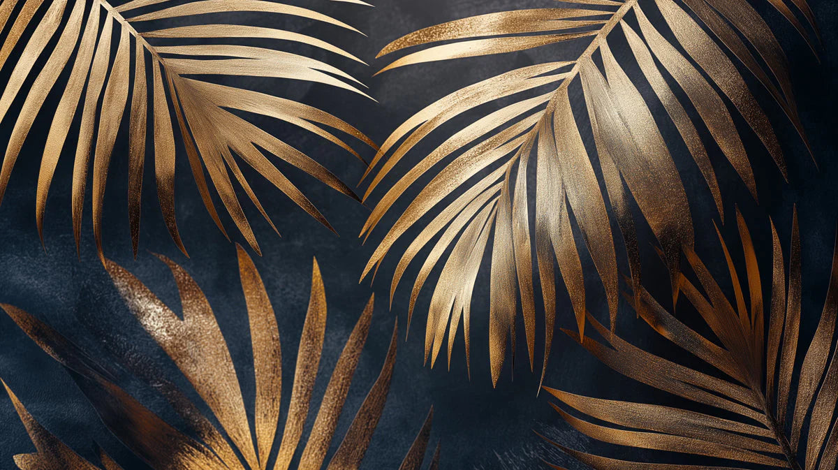 Gilded Palm Leaf Mural Wallpaper — Moody Tropical Luxury Mural Wallpaper - room preview 04