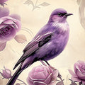 Purple Rose and Songbird Mural Wallpaper — Whimsical Floral Mural Wallpaper - room preview 04