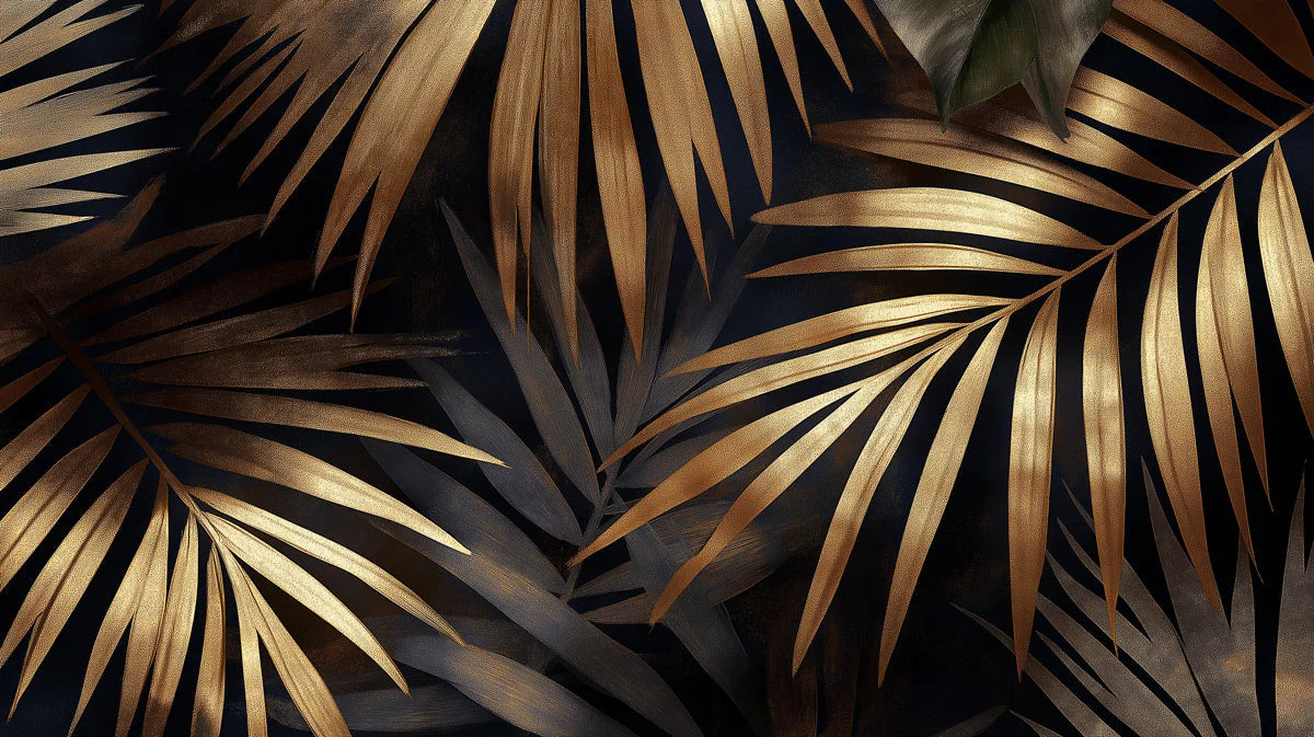 Gilded Palm Leaf Mural Wallpaper — Moody Botanical Wall Art Mural Wallpaper - room preview 04