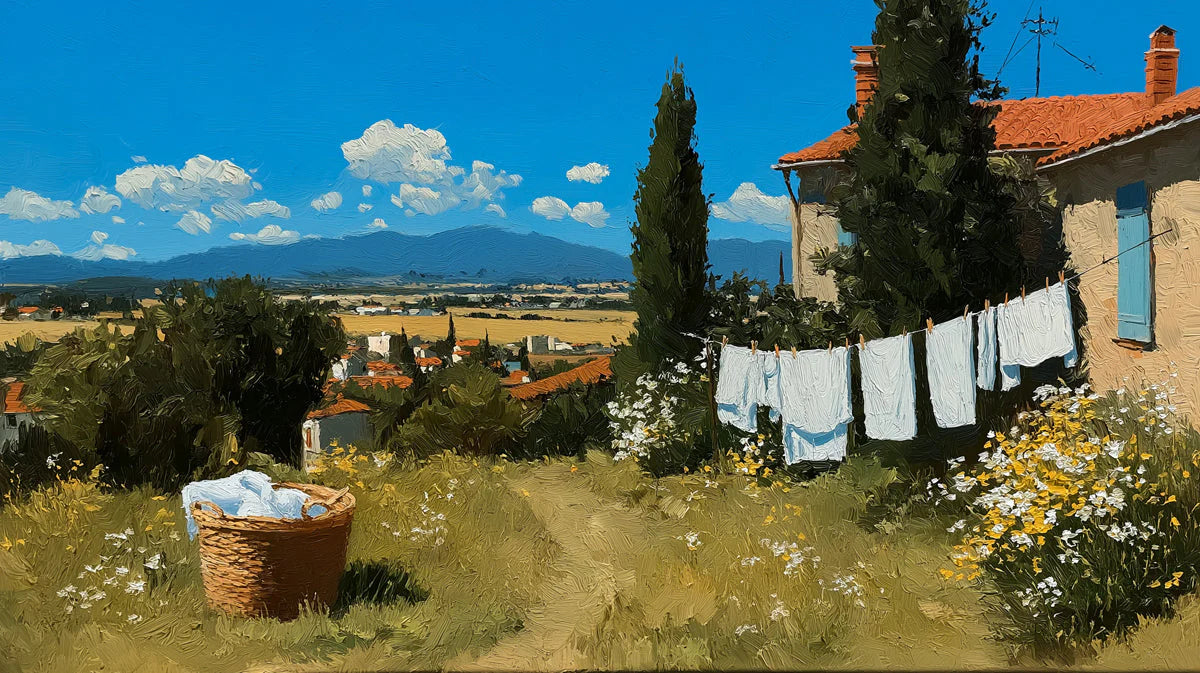 Mediterranean Countryside Oil Painting Mural Wallpaper - room preview 04