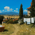 Mediterranean Countryside Oil Painting Mural Wallpaper - room preview 04