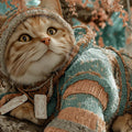 Cozy Knitted Kitten Mural Wallpaper in Soft Teal and Ginger Mural Wallpaper - room preview 04