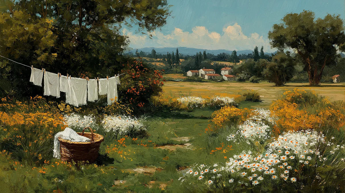 Sun-Drenched Countryside Oil Painting Mural Wallpaper - room preview 04