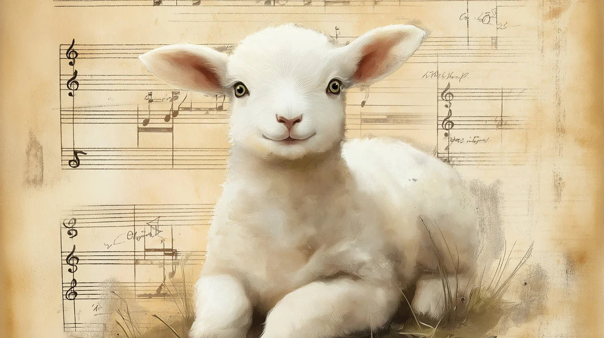 Vintage Lamb and Musical Notes Mural Wallpaper - room preview 04