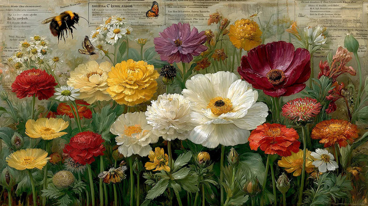 Botanical Study Garden Mural Wallpaper with Vintage Script Details Mural Wallpaper - room preview 04