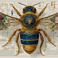 Botanical Bee Blueprint Mural Wallpaper — Vintage Scientific Study Mural Wallpaper - room preview 04