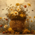 Honeybee Floral Mural Wallpaper with Ochre and Sepia Tones Mural Wallpaper - room preview 04