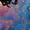 Celestial Dreamer Mural Wallpaper in Ethereal Blue and Gold Mural Wallpaper - room preview 04