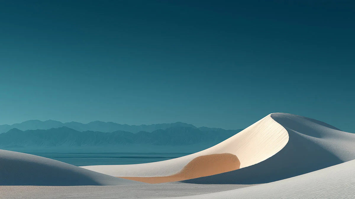 Minimalist Sand Dune Horizon Mural Wallpaper — Teal and White Mural Wallpaper - room preview 04