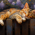 Sleeping Tabby Cat Floral Mural Wallpaper —Oil Painting Style Mural Wallpaper - room preview 04
