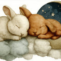 Sleeping Bunnies on Moon Mural Wallpaper —Soft Whimsical Illustration Mural Wallpaper - room preview 04