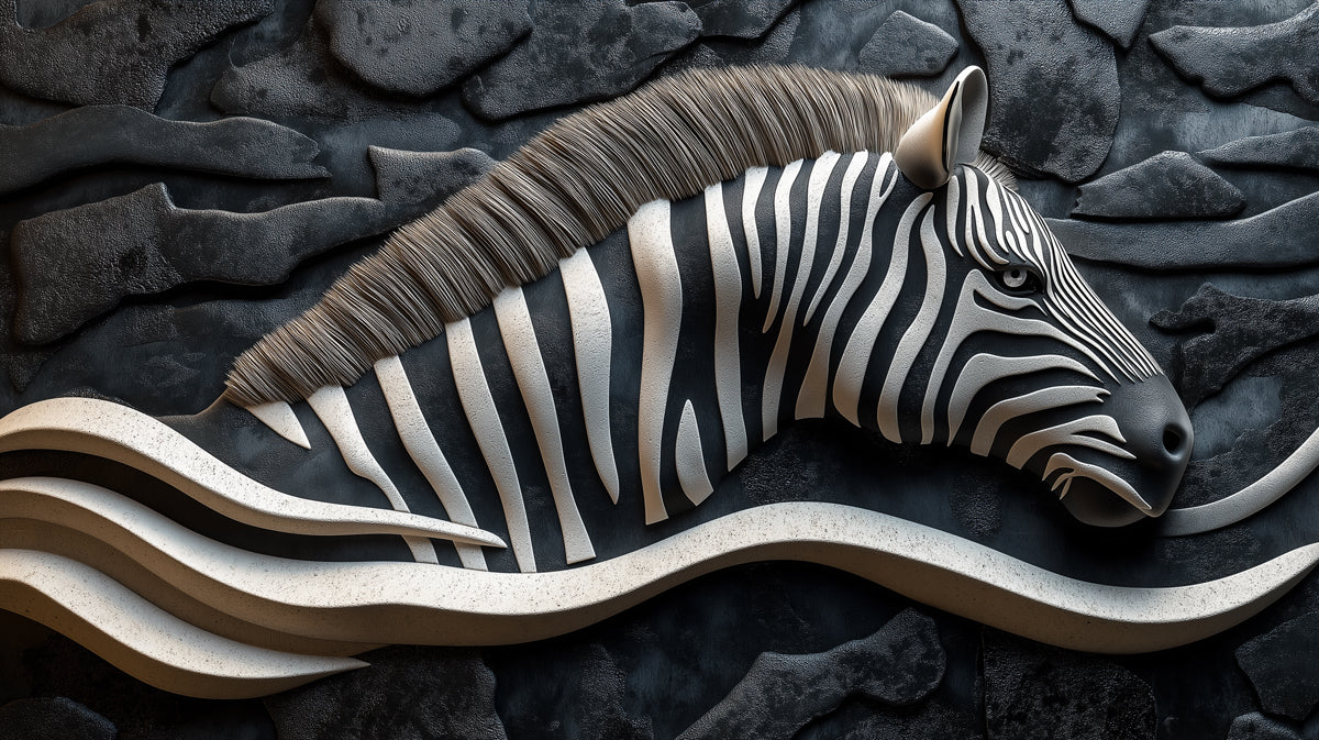 Zebra Relief 3D Effect Mural Wallpaper — Bold Artistic Wall Decor Mural Wallpaper - room preview 04